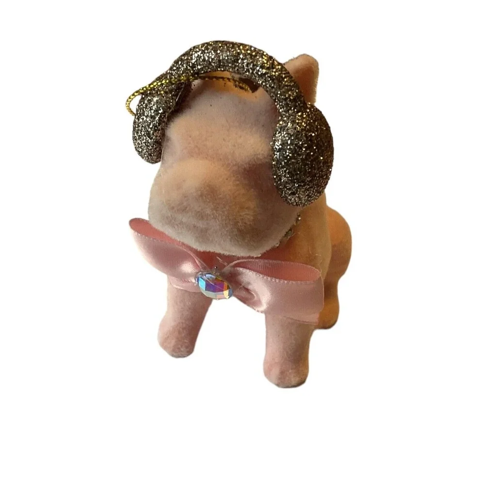 French‎ Bulldog Ornament Christmas  Pink Gold Headphones